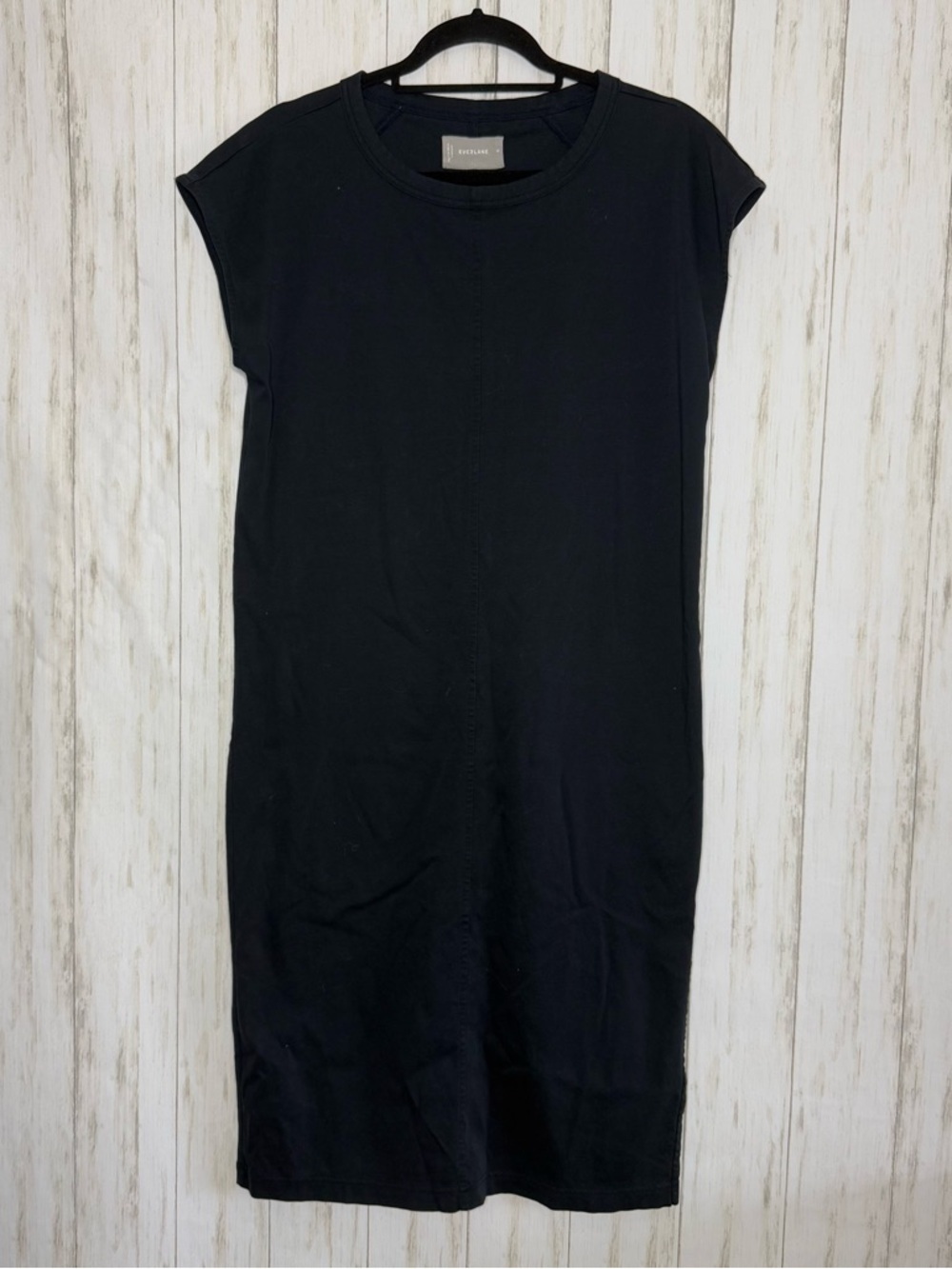 Everlane Black Midi Cap-Sleeve Shift Tee Dress Medium